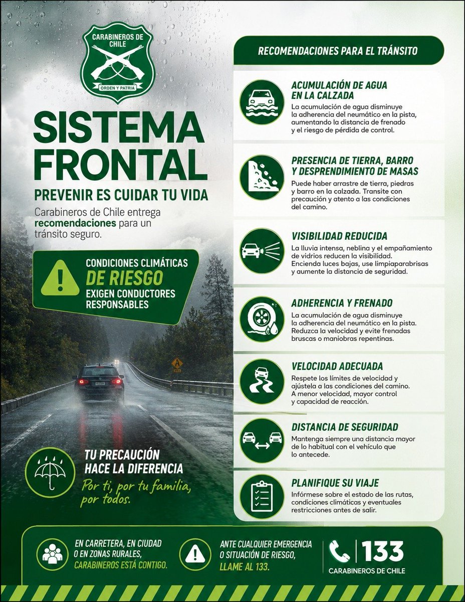 CarabBioBio's tweet photo. Ante el pronóstico del tiempo que predice lluvias para la región del #BíoBío durante toda la semana, Carabineros te invita a seguir algunas de estas recomendaciones al conducir https://t.co/Mc7BYiyfNd