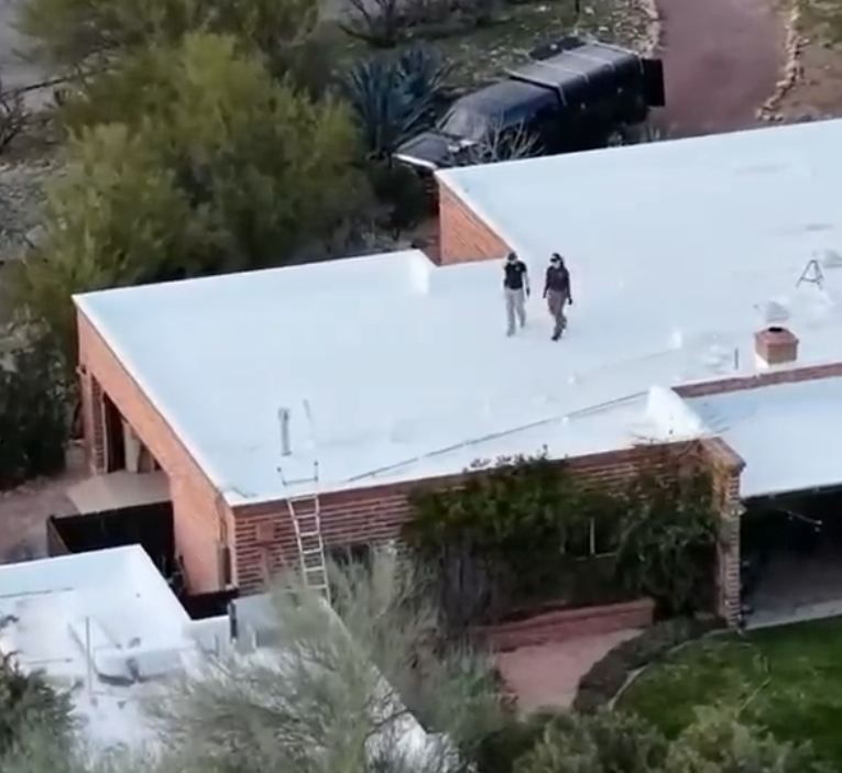 WarpedWingLabs's tweet photo. How did the suspect in the Nancy Guthrie abduction break the floodlight without being seen?

Nest cameras have a 110° field of vision. This might leave the floodlight in a coverage gap between the two yard cameras.

On Feb 6, we see FBI agents on the roof, inspecting the area from the front to the floodlight. It's possible the suspect climbed on the roof from the front and crawled to the light, breaking it from above. 

This would explain why the cameras apparently recorded "nothing suspicious". But it doesn't explain why breaking the light was necessary.