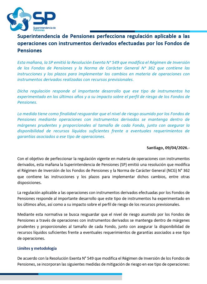 preuss_cl's tweet photo. El 9 de abril de 2026, la Super de Pensiones informó a las AFP el riesgo que estaban corriendo al comprar "DERIVADOS"

Les dió 210 días para echar pie atrás, vender los "activos" BASURA y volver a situar el nivel de riesgo de los fondos D y E en niveles de seguridad

Las AFP, lejos de disminuir en el acto el nivel de exposición, esperaron para salir con ganancias

En el camino, la FED subió las tasas y los activos "BASURA" se fueron al piso

Resultado: Pérdida contable de 7.700 millones de USD, 10% de pérdida del fondo E en lo que va del 2026