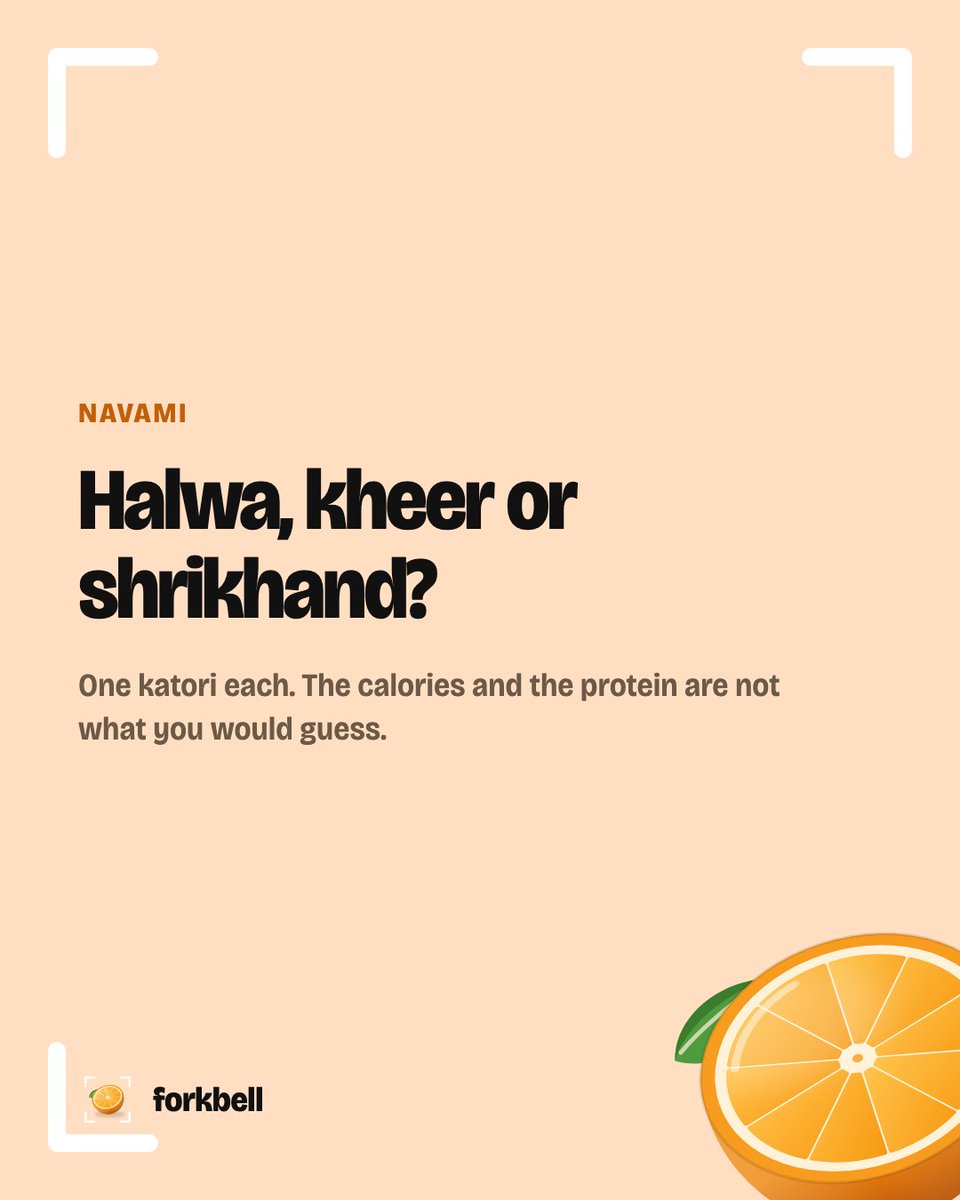 forkbellapp's tweet photo. Navami prasad, one katori each:

Suji halwa 301 kcal
Kheer 245
Gajar halwa 245
Shrikhand 168

Kheer has 3x the protein of suji halwa.

#Navratri https://t.co/wHY8B2dGBT