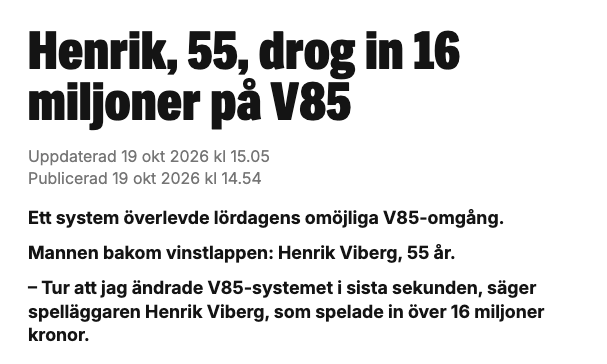 JSjohage's tweet photo. Gör ett andelssystem på V85 och är ensam på 8 rätt och drar in 16 miljoner. 

Problemet: Han köpte ingen andel själv 😅 https://t.co/Mcyzh02s7H
