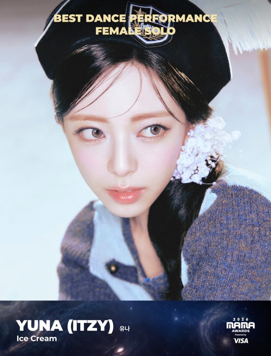 itzypopbase's tweet photo. ITZY's Yuna has been nominated at the 2026 MAMA Awards for ‘Best Dance Performance Female Solo’. https://t.co/Zzv71JZMam