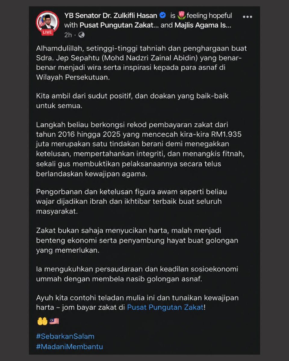 Image for the Tweet beginning: Beliau turut mengingatkan bahawa zakat