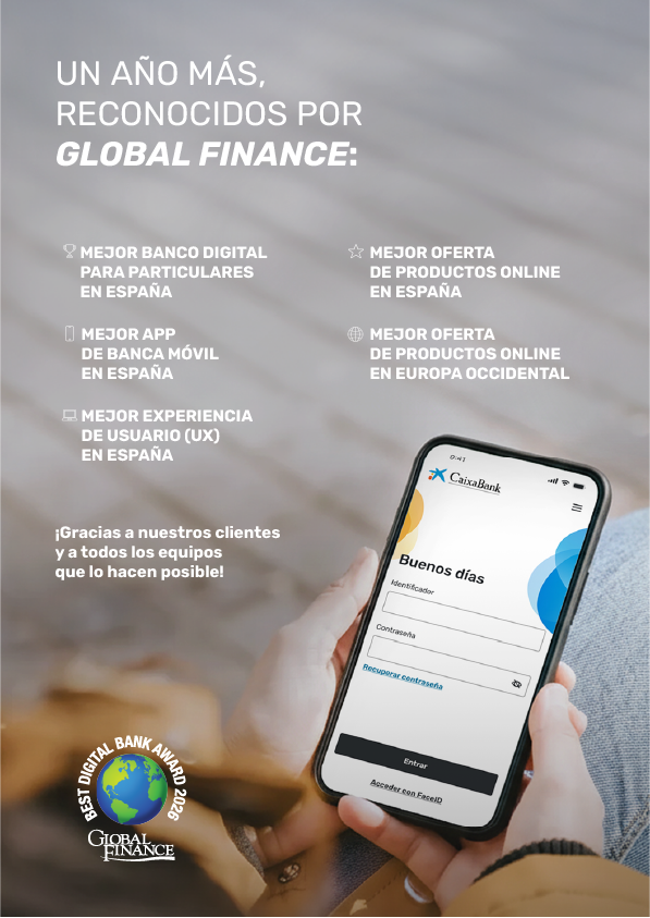 caixabank's tweet photo. CaixaBank recibe el premio de Global Finance al Mejor Banco Digital para Particulares en España 🏆. Sumamos cinco reconocimientos que ponen en valor nuestra propuesta digital y apuesta por ofrecer la mejor experiencia a nuestros clientes 💙+ info 👇
https://t.co/2QAO5FQSs7 https://t.co/zsVbWcKcSr