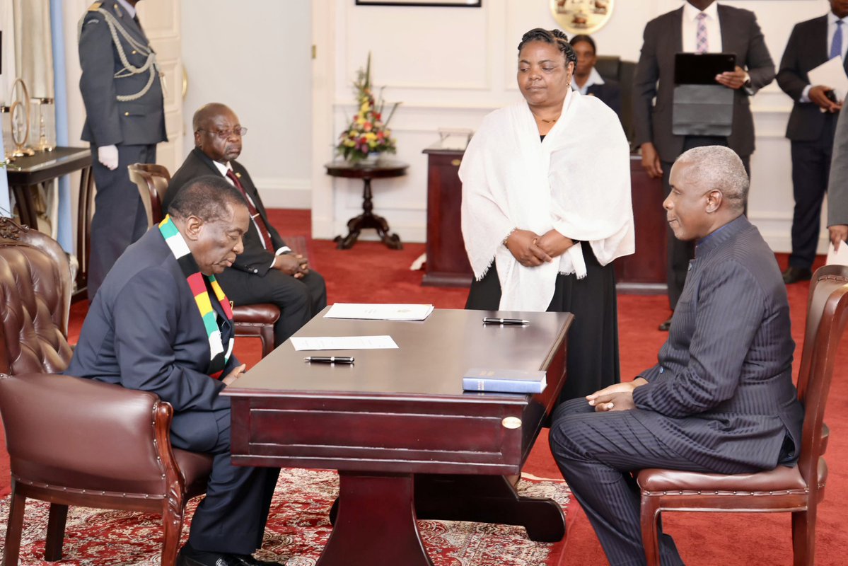 edmnangagwa's tweet photo. This morning, at State House, I presided over the swearing-in of Senator Kudakwashe Regimond Tagwirei as the Minister of Economic Development and Investment Promotion, in line with Subsections 1 and 6 of Section 104 of the Constitution of Zimbabwe.

This follows our strategic decision to split the former Ministry of Finance, Economic Development and Investment Promotion into two dedicated portfolios.

By creating two distinct ministries with clearly defined mandates and leadership, we are sharpening our focus on robust macroeconomic management while aggressively driving investment and industrial growth. Together, we continue to build a stronger, more resilient economy for all Zimbabweans.