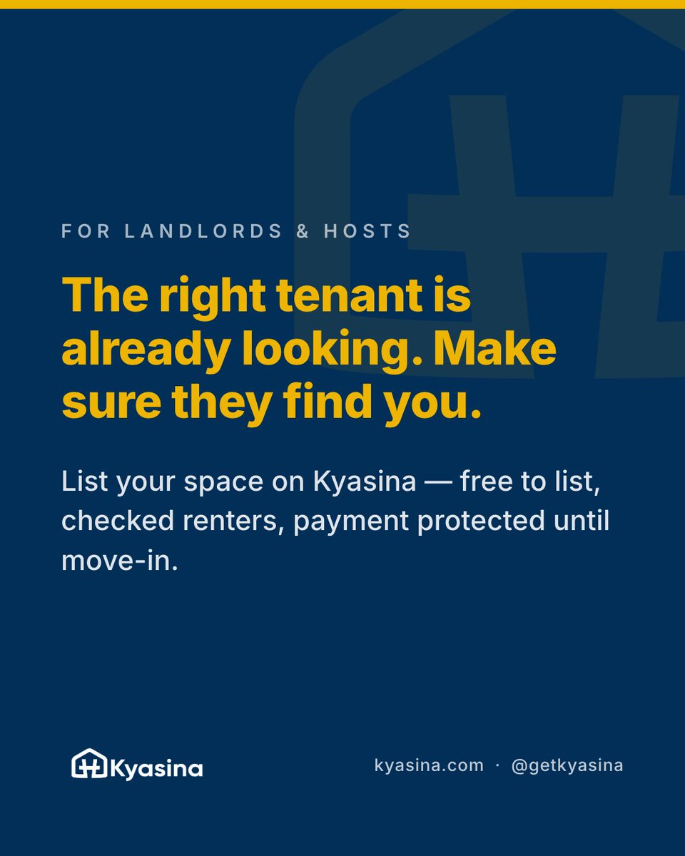 getkyasina's tweet photo. Own or manage units in Kampala?

DM with the area and how many units. 

We are always onboarding landlords who want serious enquiries, not noise.

#kyasina https://t.co/JVju2ucA6j