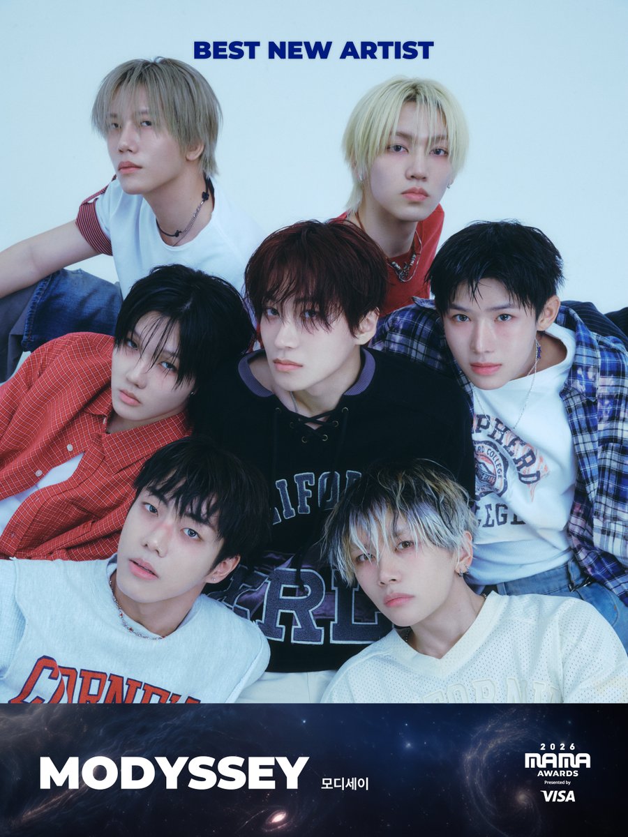MnetMAMA's tweet photo. [#2026MAMA] BEST NEW ARTIST Nominee | 신인상 후보

#MODYSSEY #모디세이

MOVE THE STARS,
A MUSIC INTERSTELLAR
2026 MAMA AWARDS

2026.11.20-21 (KST)
KYOCERA DOME OSAKA &amp; Mnet Plus

#MAMAAWARDS #2026MAMAAWARDS https://t.co/I1uhpwDHAj