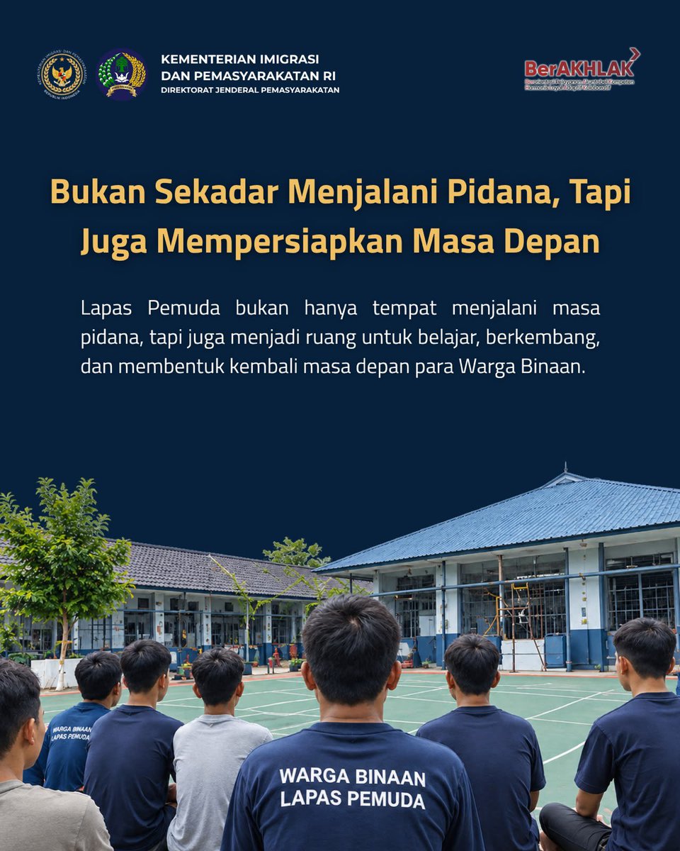 DITJEN_PAS's tweet photo. Lapas Pemuda hadir sebagai ruang pembinaan khusus bagi Warga Binaan pemuda yang bukan hanya tempat menjalani masa pidana, tetapi juga wadah untuk belajar, berkembang, dan merancang masa depan. https://t.co/rGuLt8XRYJ