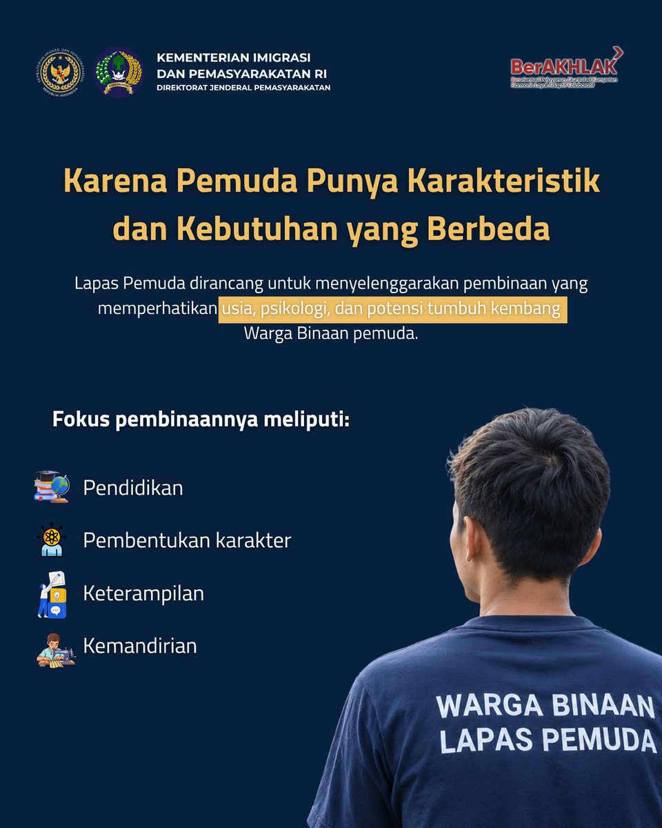 DITJEN_PAS's tweet photo. Lapas Pemuda hadir sebagai ruang pembinaan khusus bagi Warga Binaan pemuda yang bukan hanya tempat menjalani masa pidana, tetapi juga wadah untuk belajar, berkembang, dan merancang masa depan. https://t.co/rGuLt8XRYJ