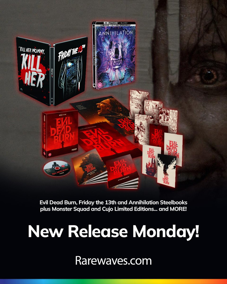 RarewavesCom's tweet photo. New HORROR Monday!
We're fully in October now and you know what that means... the SPOOKY is cranked up to 100!
This NEW RELEASE MONDAY we have EVIL DEAD BURN🔥 Plus Friday the 13th and Annihilation Steelbooks and MUCH MORE!
#NewRelease #OutNow #OutToday #EvilDead #SpookySeason https://t.co/4KcyyapuPr