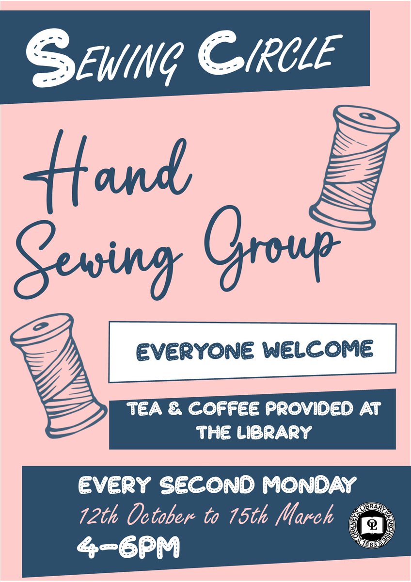 OrkneyLibrary's tweet photo. t's Monday, it's October, and the nights are drawing in so it's time for the new season of SEWING CIRCLE - our library hand sewing group that meets every 2nd Monday across the darker months! 🧵🪡

Everyone is welcome to come along! Find out more at: https://t.co/VTpx5FTztS https://t.co/ORZYPumMQJ