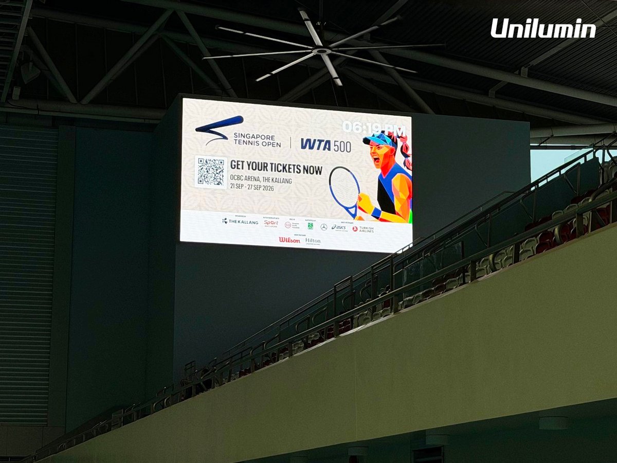 UniluminDisplay's tweet photo. From the field to the pool, our partnership with #TheKallang grows! 🏊 Following the installation of 500+ sqm of #Unilumin #LEDdisplays previously, two new USK 3.9 screens (18 × 5 m and 7.5 × 4.5 m) bring 6,000-nit brightness and IP69K protection to the poolside. 
#SmartVenue https://t.co/brQ6bFbm71