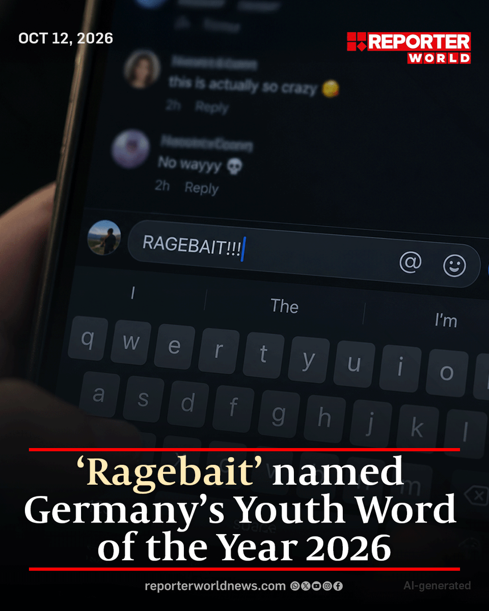 Reporterworld_'s tweet photo. ‘Ragebait’ has been voted Germany’s Youth Word of the Year for 2026, topping an online poll with 36.5% of the vote. 
#Ragebait #GermanYouthWordOfTheYear #SocialMedia #InternetCulture #ReporterWorld https://t.co/1mWcNf78oD