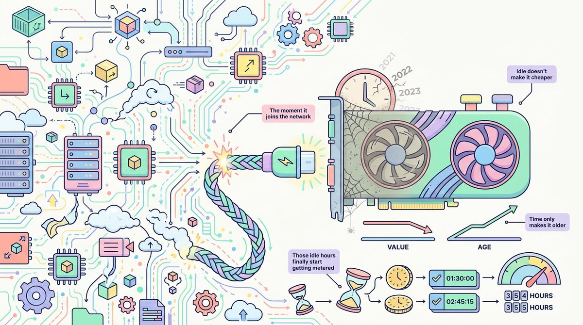 GridProtocolOrg's tweet photo. A #GPU doesn’t get cheaper just because it’s idle; it only gets older with time.

The moment it connects to the network, those hours that were once idle begin to be billed. https://t.co/yQphyEP8cZ