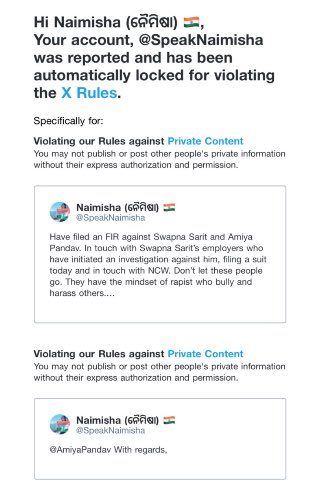 Iyervval's tweet photo. Understand exactly what kind of predator @elonmusk is and the kind of online predation @XCorpIndia encourages. @SpeakNaimisha was trolled &amp; doxxed. She filed a complain with @DelhiPolice and put it up. And X suspended her account for complaining. Cc @NCWIndia https://t.co/IxgGRzuWVE