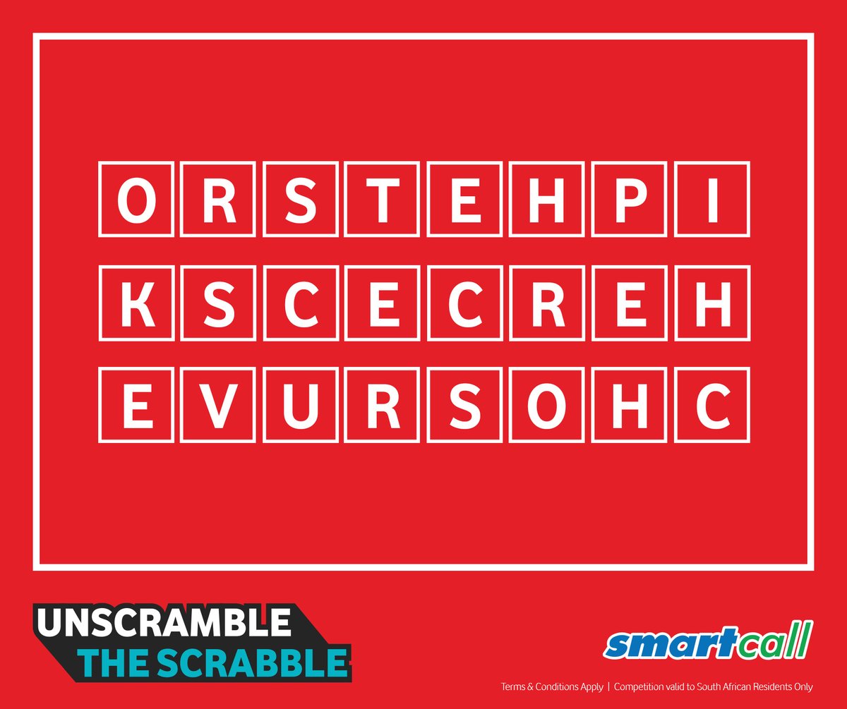 SmartcallVSP2's tweet photo. Fastest Fingers First!     

Unscramble the word correctly and you be the next Smartload funds winner! Comment your answer below.     

Winners will be randomly selected from correct entries!            #WinWithSmartcall #Smartcall https://t.co/sk6kJ0OB2T