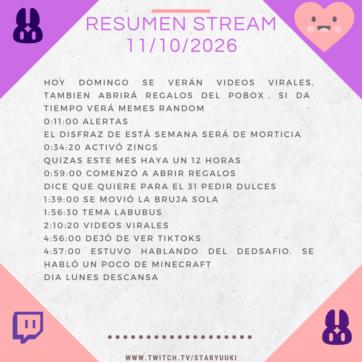 Satagul30's tweet photo. RESUMEN STREAM 11 DE OCTUBRE DEL 2026 https://t.co/eiBBanzLG9