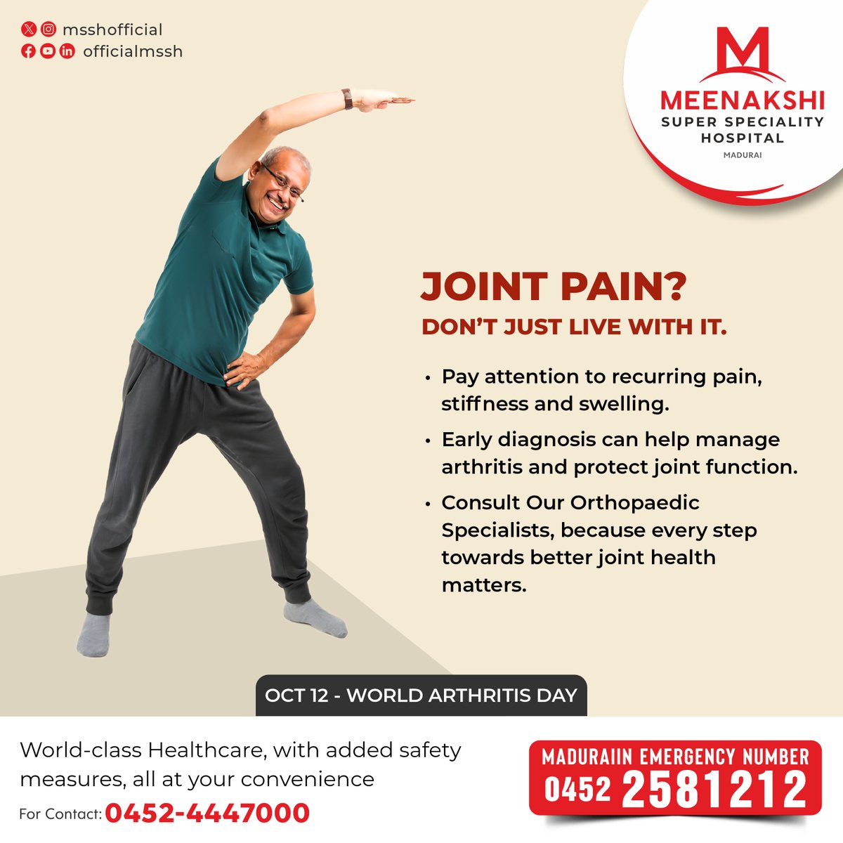 msshofficial's tweet photo. Raise awareness, ease the pain, and move towards a healthier, more active life.
#WorldArthritisDay #ArthritisAwareness #JointHealth #HealthyLiving #PainManagement #MoveWithCare https://t.co/cSbuqvYKQz
