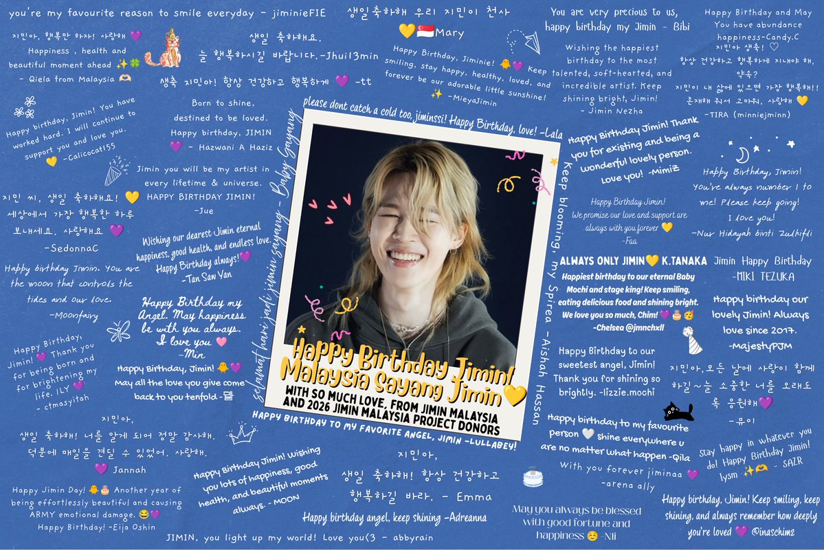 JiminMalaysia's tweet photo. A closer look at the birthday card we attached to the flowers 

A compilation of wishes from the donors who contributed to Jimin Malaysia 2026 Support. Thank you to everyone who pitched in and helped make this happen. We couldn’t have done it without you! 🥹

#jimin 
#jiminday
#jiminday2026
#jiminmalaysia