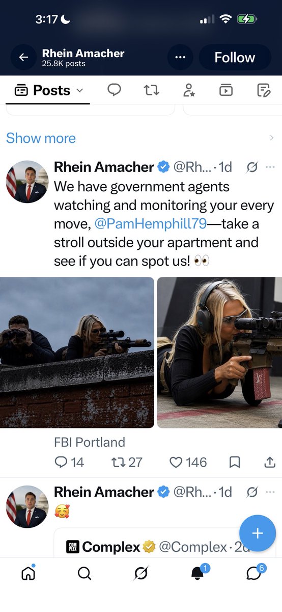 PamHemphill79's tweet photo. Tell them how you @RheinAmacher stalked a 73 year old women down at Portland ICE, then show a picture of someone pointing a gun at me! 
@MAGACult2 https://t.co/5b6cTrzzP2