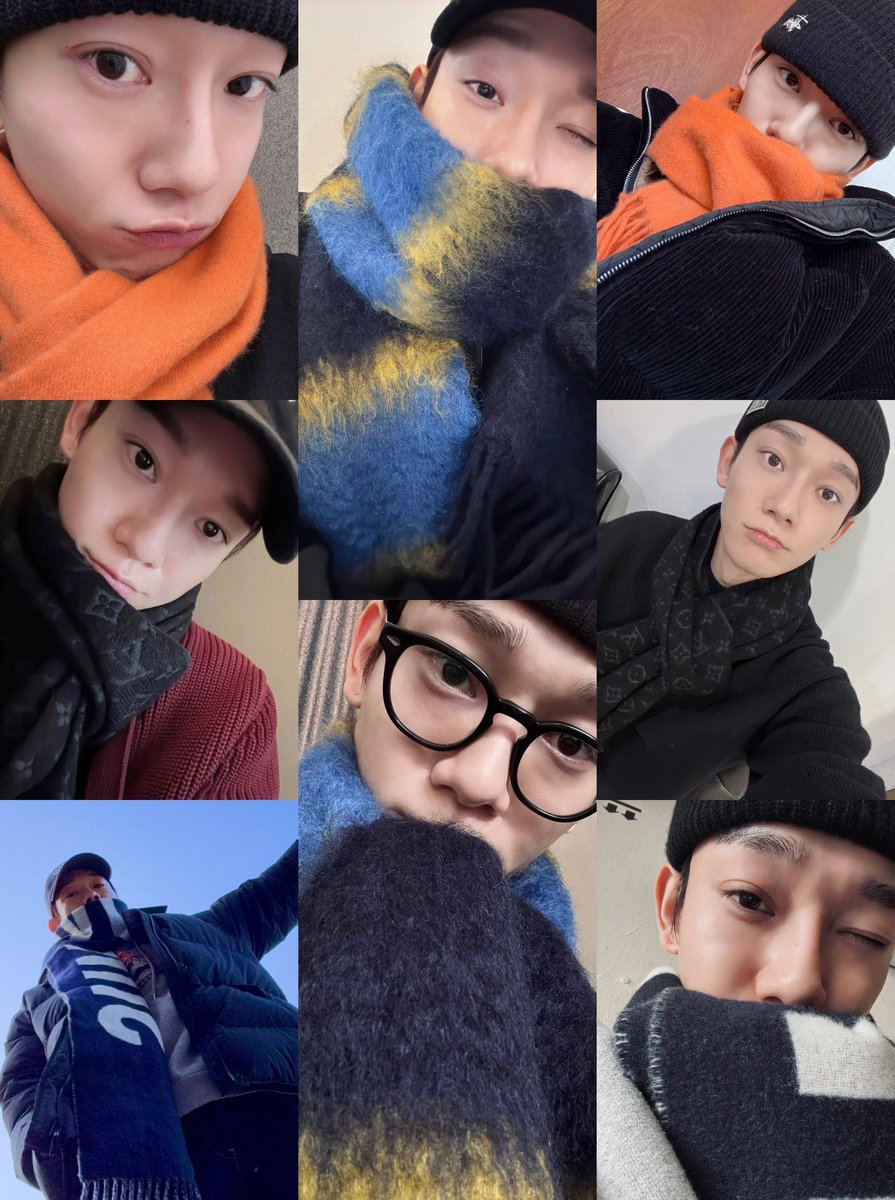 WITHKINGJD's tweet photo. autumn &amp; winter seasons mean it's jongdae's scarf season too 🧣 can't wait for the scarf + beanie + glasses selfie combos! 😉💛 #CHEN #첸 https://t.co/GZ8cIZ49zS