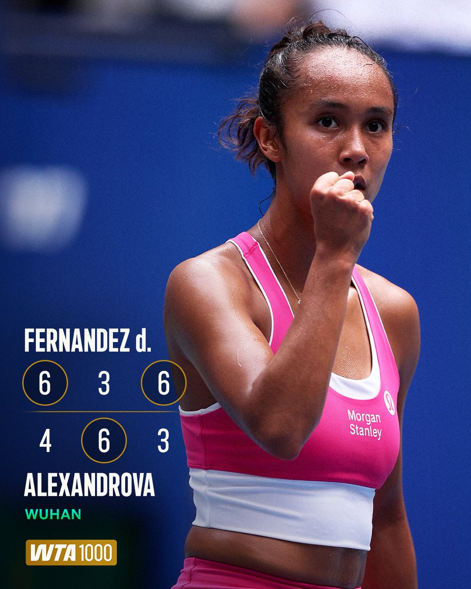 WTA's tweet photo. FERNANDEZ ADVANCES ⭐️

@leylahfernandez defeats Alexandrova in three sets to move into the next round in Wuhan!

#dongfengvoyahwuhanopen https://t.co/Ol95oooKcw