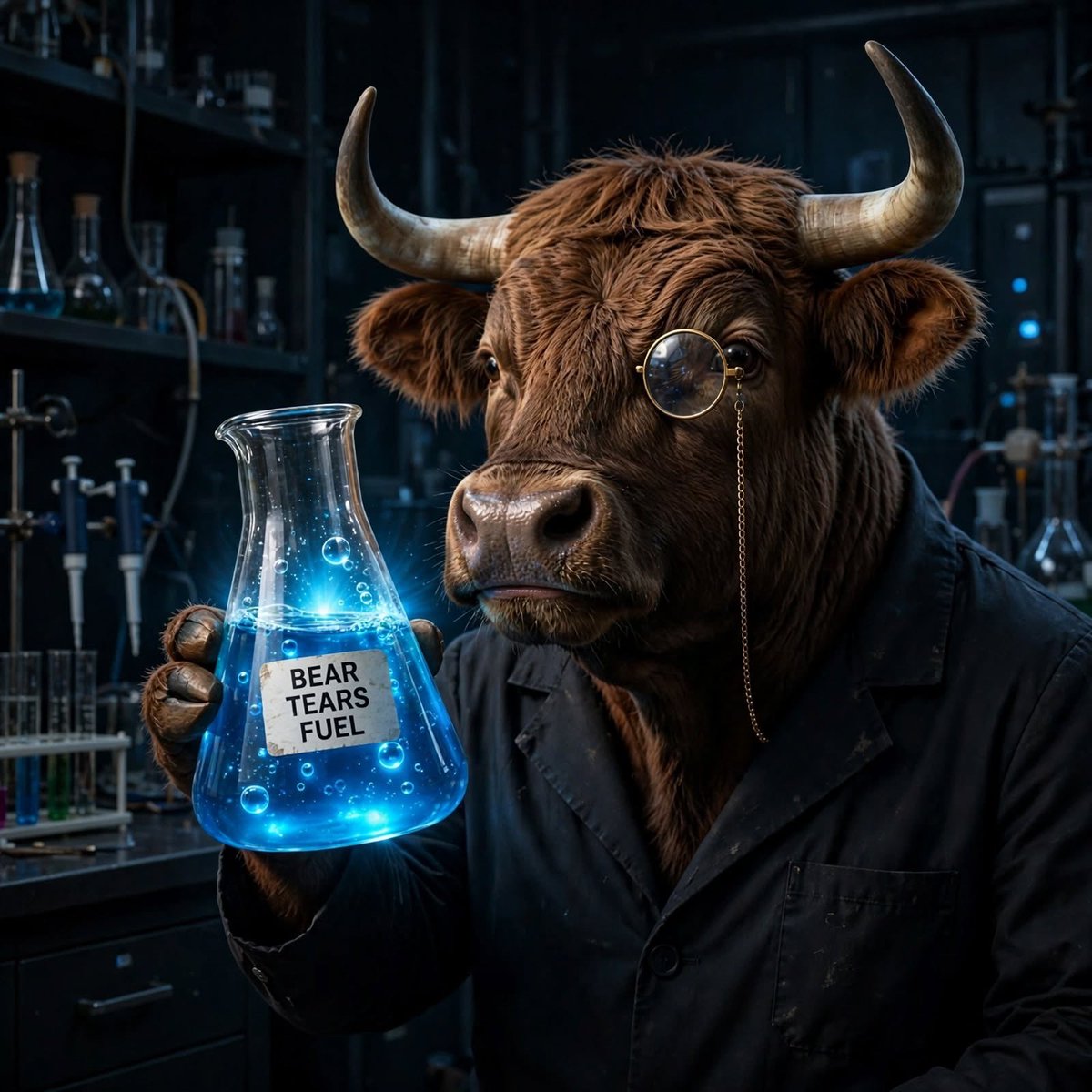 TheBullLabX's tweet photo. Experiment #04: Bear Tears as fuel.

Result: Burns hot. Lab smells like cope. 🧪 https://t.co/HFCgcb9tLA
