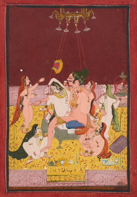 HERITAGE_2025's tweet photo. Maharaja having fun with his six courtesans.

#Bundi, Rajasthan, ca. 1780.
#heritage #History https://t.co/44qNAOl14V