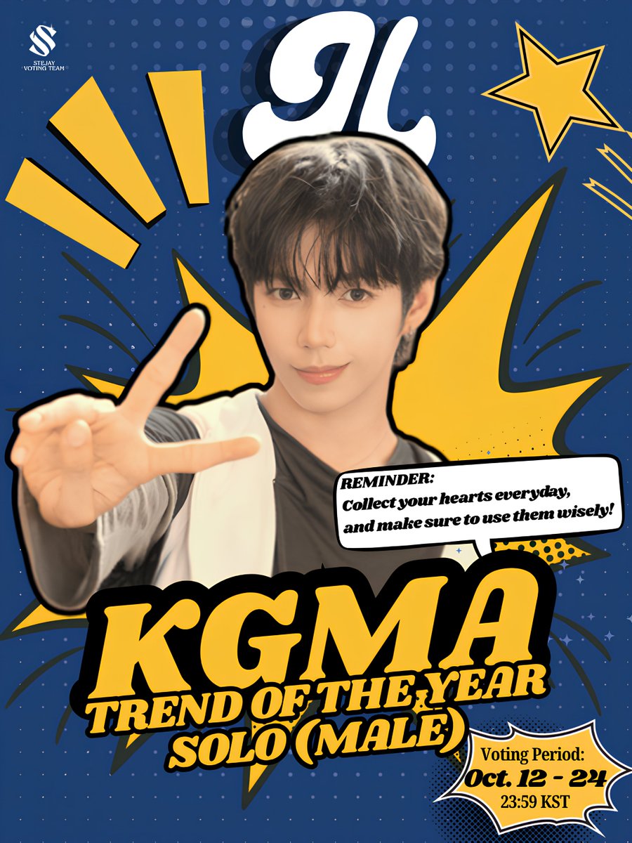 STEJAYVT's tweet photo. 📢 𝗝𝗟 × 𝟮𝟬𝟮𝟲 𝗞𝗚𝗠𝗔 𝗧𝗥𝗘𝗡𝗗 𝗢𝗙 𝗧𝗛𝗘 𝗬𝗘𝗔𝗥 𝗦𝗢𝗟𝗢 (𝗠𝗔𝗟𝗘)‼️

Supsokdans and Starflares, round two is officially underway! Let’s keep showing up for JL and give this round our all! Every effort counts, so let’s continue working together and make our support stronger than ever. 💙🩵

Let’s keep pushing until the very end and show JL how much he means to us! One team, one goal, all for JL! 🤟

𝗛𝗢𝗪 𝗧𝗢 𝗖𝗢𝗟𝗟𝗘𝗖𝗧 𝗕𝗟𝗨𝗘 𝗛𝗘𝗔𝗥𝗧𝗦❓
• Check-in daily
• Watch Ads
• Roulette 
• Missions

🗓️: October 12 - October 24
⏰: 23:59 KST

Keep the momentum going, stay consistent. 💙🩵🤟

#제이엘 #JL
#아홉 #AHOF