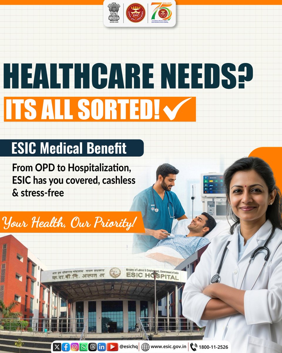 Esicokhla1's tweet photo. Know Your ESIC Benefits!
ESIC is more than just medical treatment. It provides a wide range of social security benefits like medical, maternity, sickness and many more to insured persons and their families.
#ESIC #ESICBenefits #IPWelfare #Socialsecurity https://t.co/B4KZKJvYzY