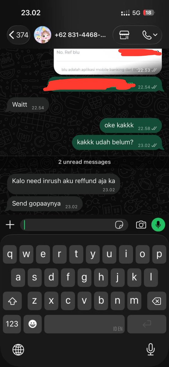 Swaragawa's tweet photo. Oh, ini BA tadi malam. Kinan saya dijudesin. Akhirnya refund, kemudian chat dari dia di-unsent dan nomor kecintaan saya di-blokirnya. 

Nama QR-nya Angelic store, tapi tidak mencerminkan malaikat. https://t.co/x1qEPKtZL8