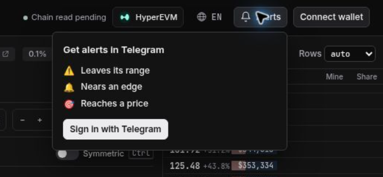 lpstationxyz's tweet photo. 🔔5/ Get notified on Telegram

Enable Telegram alerts for your Nest position and get notified when it nears a range boundary or goes out of range.

Review the position, then decide whether to rebalance https://t.co/XpgPpRP8rG