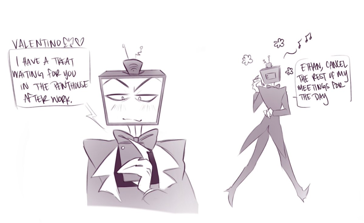 xnyre_'s tweet photo. #staticmothtober2026 day 9: treats 
Val dresses up in something new as a surprise treat for Vox 💝 #staticmoth #voxval #hazbinhotel #vox #hazbinhotelvalentino https://t.co/e8UQWp7TTD