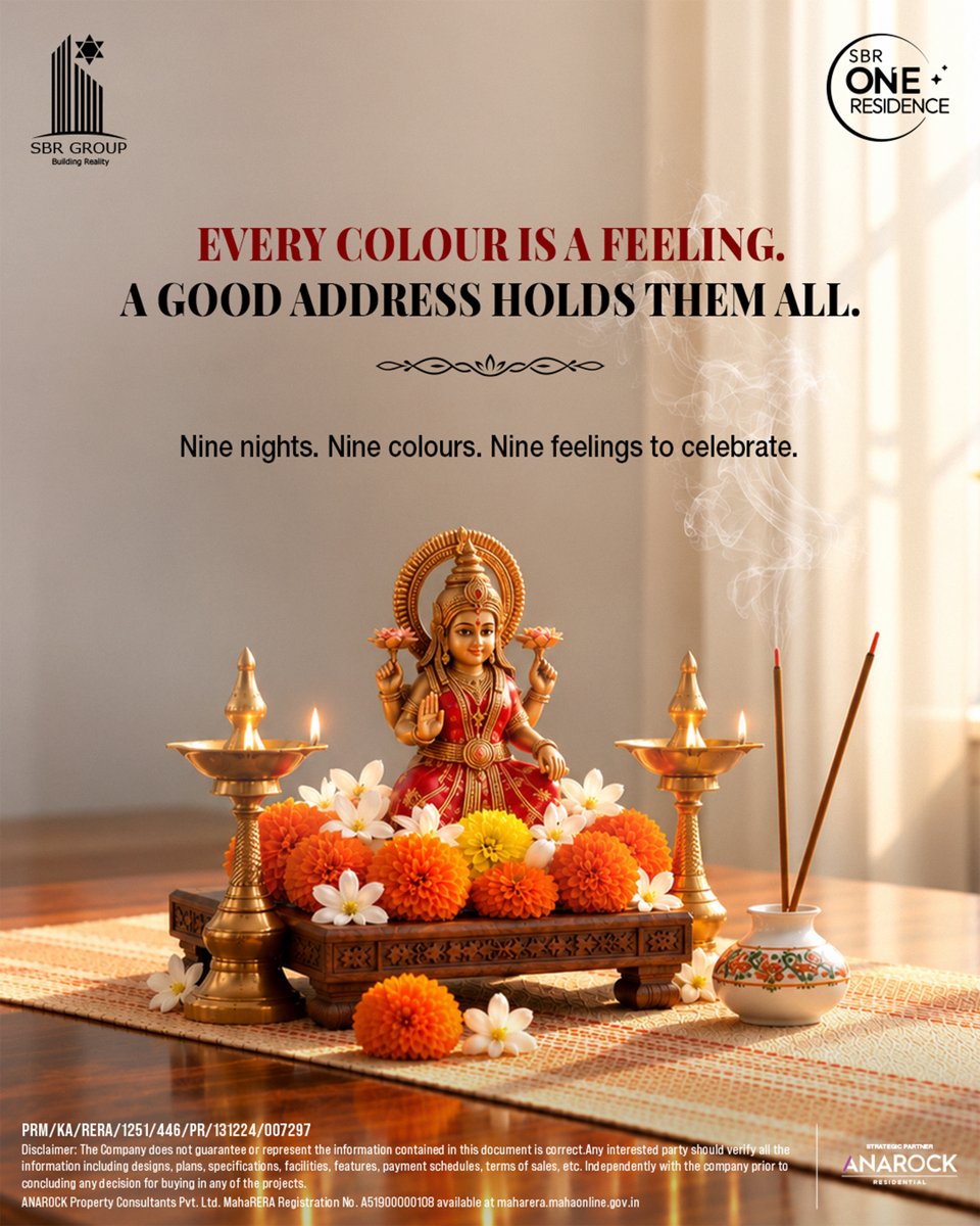 SBRGROUPS's tweet photo. Navaratri passes through every colour in nine nights. A home is where we keep them for the rest of the year.

Follow along as we light up each one. https://t.co/ydaHS7NTuq