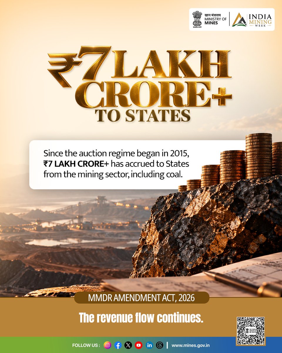 easterncoal's tweet photo. Every State that mines also builds, and mining revenue helps fuel that progress.
The Mines and Minerals (Development and Regulation) Amendment Act, 2026 keeps this support for States firmly in place.
#MMDR2026 #ECL #TeamECL https://t.co/viGNyVpPv7