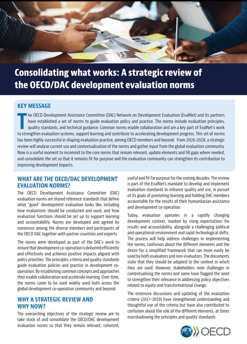 OECD_EVALNET's tweet photo. For 40+ yrs @OECD DAC norms have provided benchmarks for good evaluation. In 2026 we are reviewing this package.

It is part of our core mandate to accelerate learning &amp; accountability-or as we like to say: better evaluation for better policies for better lives! 1/4🧵 https://t.co/nPZMQxz5g2