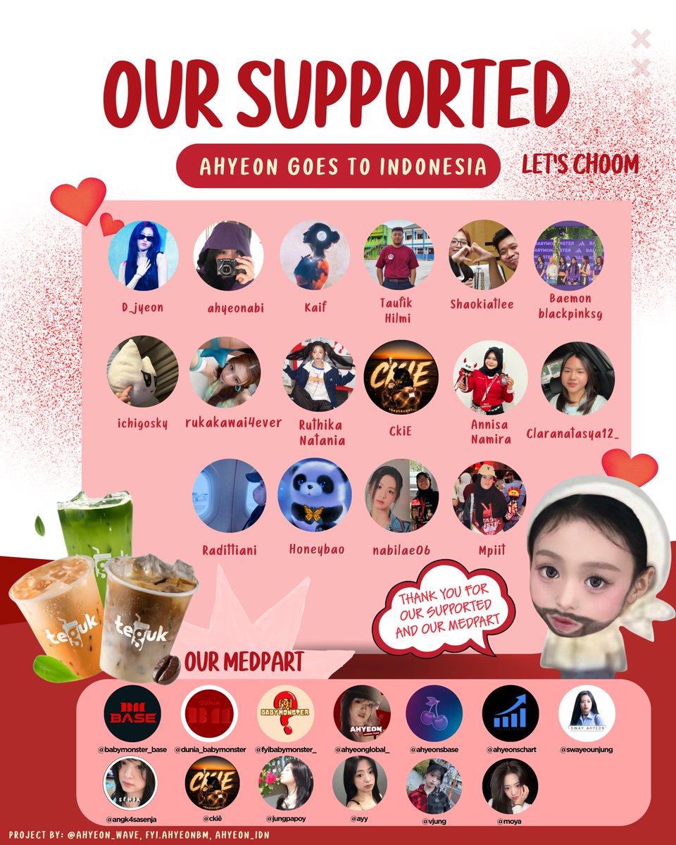 ahyeonwave's tweet photo. [PROJECT 2 AHYEON GOES TO INDONESIA]🇮🇩

 200 CUPS OF FREE DRINKS FROM NENG AYU🧋☕
SIAP SIAP SEGAR BARENG AHYEON🧃
Ada minuman gratis yang sudah disiapkan untuk MONSTIEZ dan HYEONIES🦋

Special thanks to our sponsors on X:
@ahyeonabi @rukakawai4ever

#AhyeonGoesToIndonesia https://t.co/vEWj7s9G9z