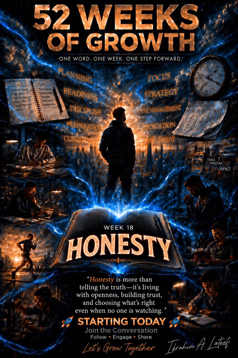 omo_sheu__'s tweet photo. Starting today, let your words be truthful, your promises meaningful, and your actions trustworthy.
One Word. One Week. One Step Forward.
— Ibrahim A. Lateef
#52WeeksOfGrowth #Week18 #Honesty #Integrity #PersonalDevelopment #CharacterBuilding #GrowthMindset #StartToday https://t.co/IaRYUHuQNd