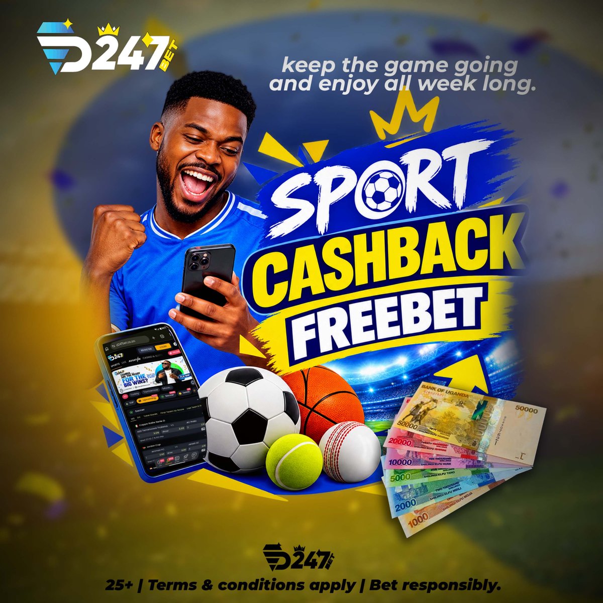 D247bet's tweet photo. ⚽️🔥 KEEP THE GAME GOING ALL WEEK LONG! 🔥

Enjoy more football action with our Sports Cashback Freebet! 🎁 Place your bets, keep the excitement alive, and look forward to more action every week!

👉 Play now at https://t.co/lkFAaPJlvi   

25+ | T&amp;Cs Apply | Bet Responsibly. https://t.co/nXdM3DFYaK