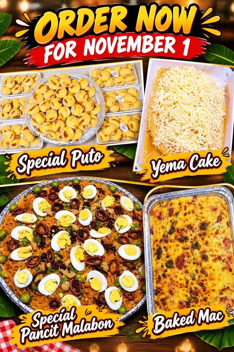 bae_of_coups's tweet photo. LF malolos &amp; calumpit moots🫰🏻

helping my tita lng hehe

baka po may want na mag pre order ng baked mac, special puto, pancit malabon and yema cake. super affordable sya

- nov 1 po sya available
- pref near calumpit, bulacan
- lalamove / pick up samin https://t.co/lSFlcrqP9r