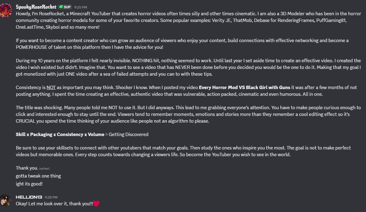 RoseRocketYT's tweet photo. I gave some helpful youtube advice thought I’d send it here too! ❤️ https://t.co/nOkcnue6xA