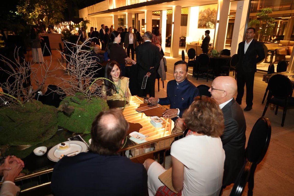 MPNaveenJindal's tweet photo. A pleasure to welcome delegates of the World Steel Association General Assembly to Jindal House in Delhi last evening, along with Shallu.

Steel built the last century and will decide a good part of the next one, particularly on decarbonisation. Good to have that conversation happening in India, now the world's second largest producer.

Welcome to Delhi, and I hope the week is a productive one.