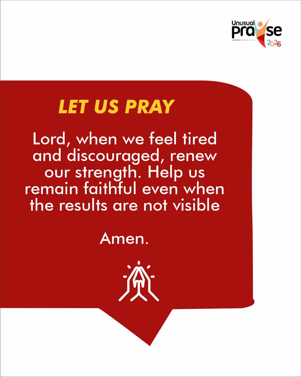 unusualpraise's tweet photo. Some days, all you can do is pray, trust God &amp; keep going ❤️🙏🏽

That prayer, that dream, that season — don’t give up on God. Keep showing up.

Gal 6:9 says we will reap if we don’t give up.

You’re not done yet! ❤️‍🔥

#UnusualPraise2026 #DeclareHisGlory https://t.co/cbdZMNP3w6