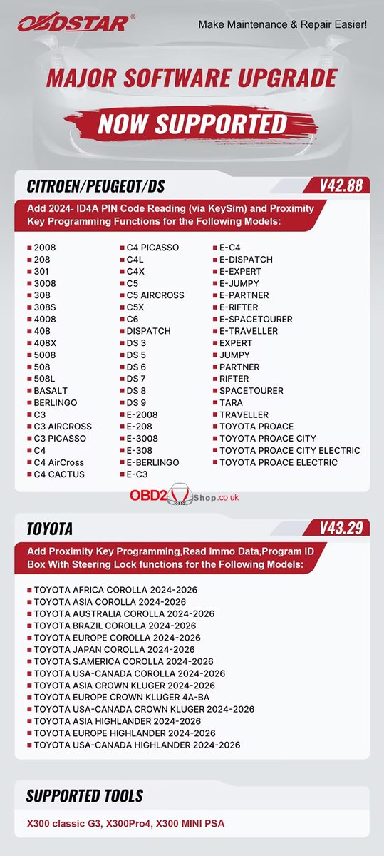 Obd2shopuk's tweet photo. OBDSTAR Software Update: New Citroen/Peugeot/DS and Toyota Coverage
https://t.co/ocEc7fr0fy
#OBDSTAR #Software #Update https://t.co/gMy0ETssTc