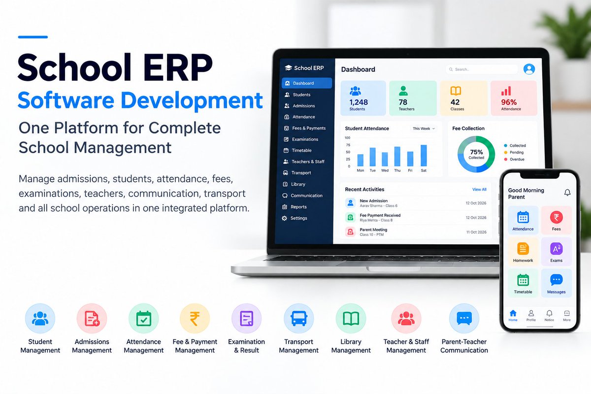 MVisionSolution's tweet photo. School ERP Software Development – One Platform for Complete School Management

#SchoolERP #SchoolERPSoftware #SchoolManagementSoftware #SchoolERPDevelopment #EducationSoftware #SchoolManagementSystem #CustomSoftwareDevelopment #ERPDevelopment #SoftwareDevelopment https://t.co/mw9XLFf3mR