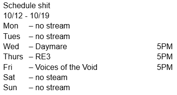 crimtsune's tweet photo. here we go on this weeks stream schedule
tryin to keep it all to spooky games for spooky month makes it a little hard https://t.co/3BKBoaCpgz