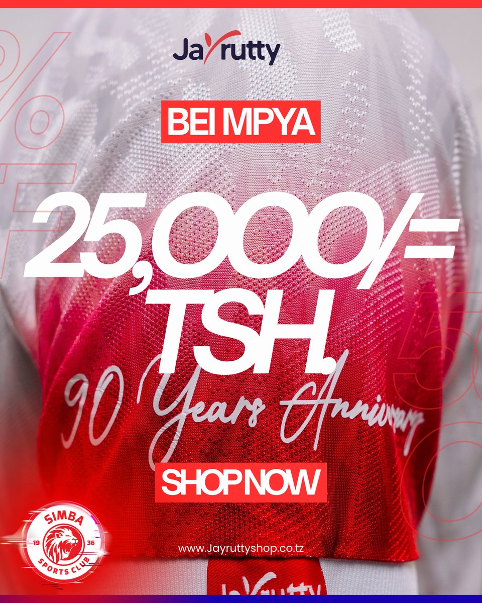 SimbaSCTanzania's tweet photo. Kesho Tunaingia Ofisini na Jezi Zetu. Jipatie jezi Mpya kwa Shilingi 25,000/=

Nunua Jezi Original za @simbasctanzania kwenye maduka yetu Nchi Nzima. Ripoti Ukiona Jezi Feki, Tokomeza Jezi Feki.

Endelea kufatilia kurasa zetu kwa taarifa zaidi.

#VuaCopyVaaOriginal https://t.co/ygLjdQegig