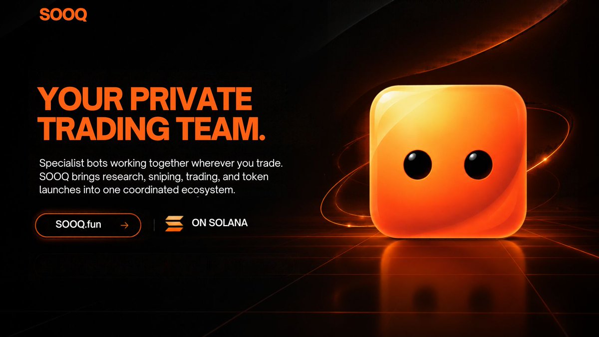 sooq_bot's tweet photo. Streamline your entire trading lifecycle. 
SOOQ unifies research, sniping, automated execution, and token launches into one seamless Solana ecosystem.   

🌐 https://t.co/jc1f7blXJc https://t.co/ZDmUaoeEIF