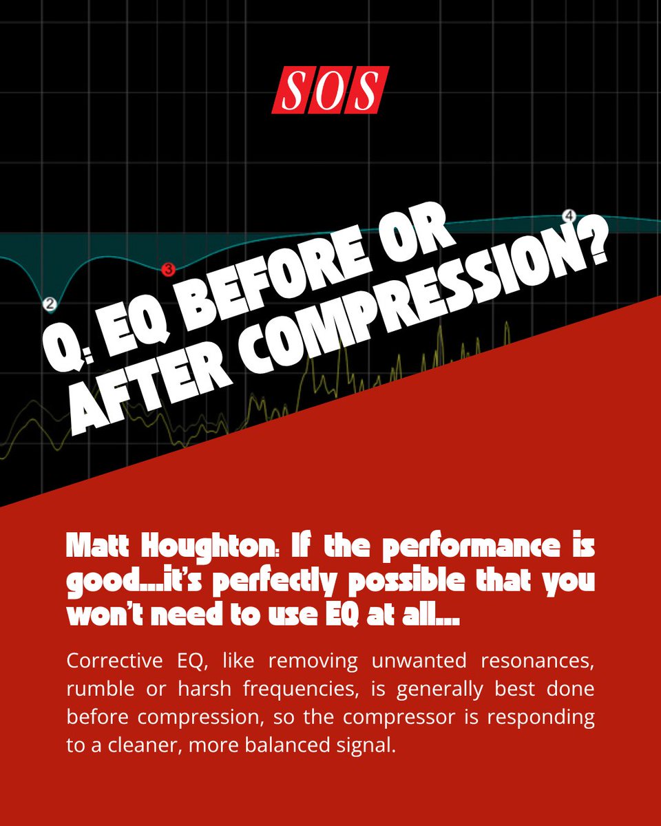 soundonsoundmag's tweet photo. EQ before or after compression? Matt Houghton breaks down his approach…and why you shouldn’t overthink it. 

 https://t.co/1Lo2hF9Af0

#EQ #Compression #musicproduction https://t.co/ga7GAbzRcc