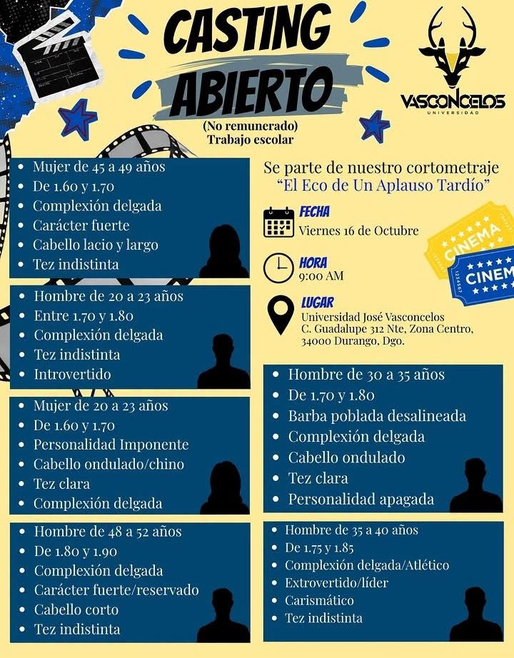 revistacinefago's tweet photo. #casting para cortometraje estudiantil en Durango https://t.co/gQCN3p633G